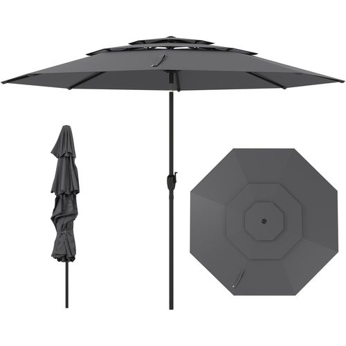 Parasol De Jardin Extérieur Ø 300 Cm, Parasol Balcon à 3 Niveaux Sans Pied (gris)