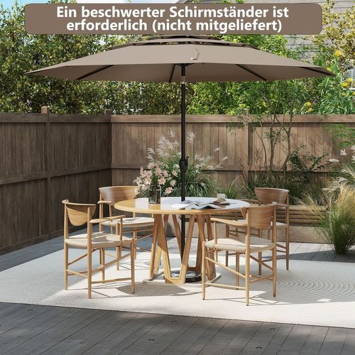 Parasol De Jardin Extérieur Ø 300 Cm, Parasol Balcon à 3 Niveaux Sans Pied (brun Clair)