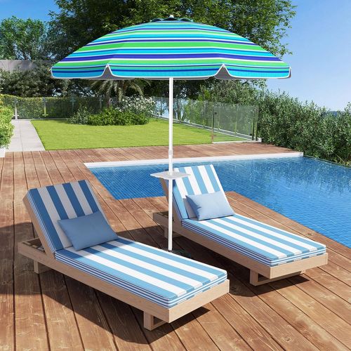 Parasol De Plage Avec Porte-gobelet, Parasol De Jardin Extérieur Inclinable, 200cm, Rond, Bleu-vert