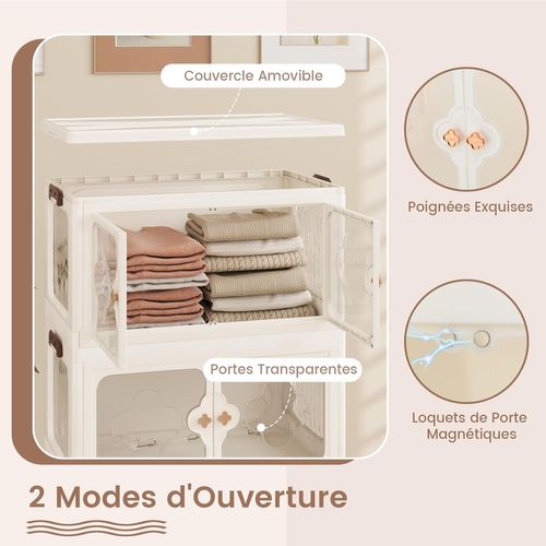 Boîte Rangement Plastique 212 L, 5 Caisses Pliables Avec 4 Roulettes, Boite De Rangement Empilable