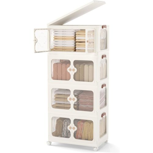 Boîte Rangement Plastique 212 L, 5 Caisses Pliables Avec 4 Roulettes, Boite De Rangement Empilable