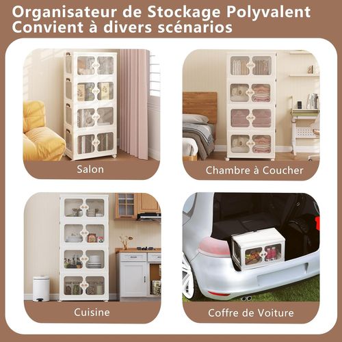 Boîte Rangement Plastique 212 L, 5 Caisses Pliables Avec 4 Roulettes, Boite De Rangement Empilable