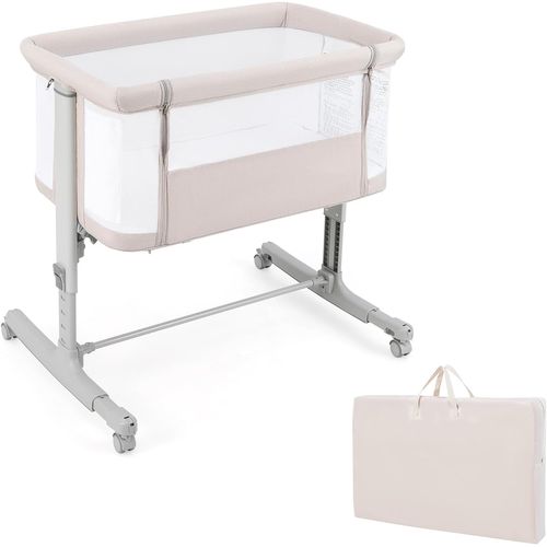 3 En 1 Lit Cododo Bébé Avec Matelas Et 5 Hauteur Réglable, Lit Bébé Evolutif, 84x48x80cm (beige)