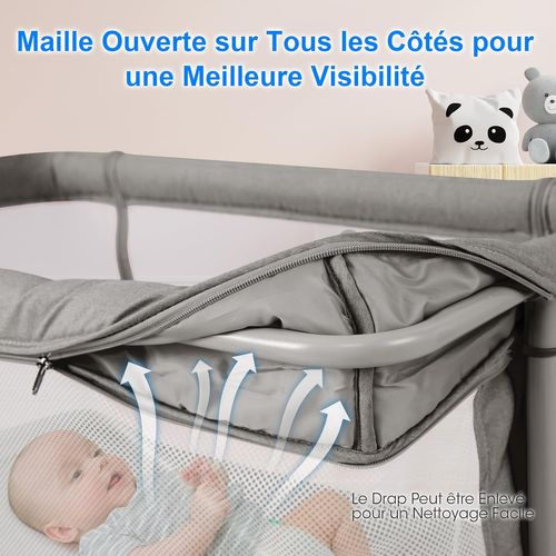 3 En 1 Lit Cododo Bébé Avec Matelas Et 5 Hauteur Réglable, 84x48x80cm (gris Clair)