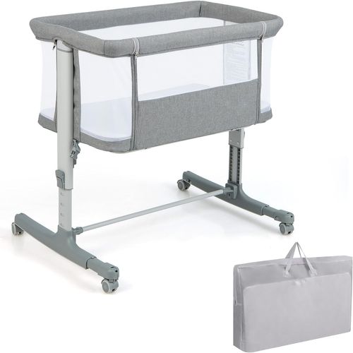 3 En 1 Lit Cododo Bébé Avec Matelas Et 5 Hauteur Réglable, 84x48x80cm (gris Clair)