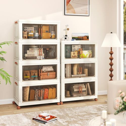 Boite Rangement Plastique 210 L, Caisses Rangement Pliables à Roulette, Poignée