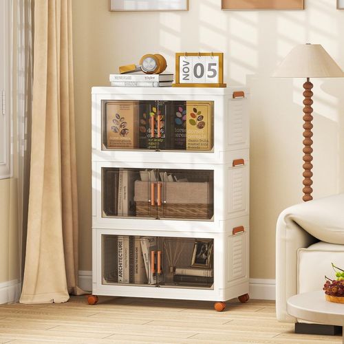 Boite Rangement Plastique 210 L, Caisses Rangement Pliables à Roulette, Poignée