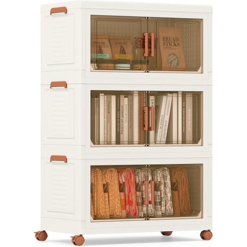 Boite Rangement Plastique 210 L, Caisses Rangement Pliables à Roulette, Poignée