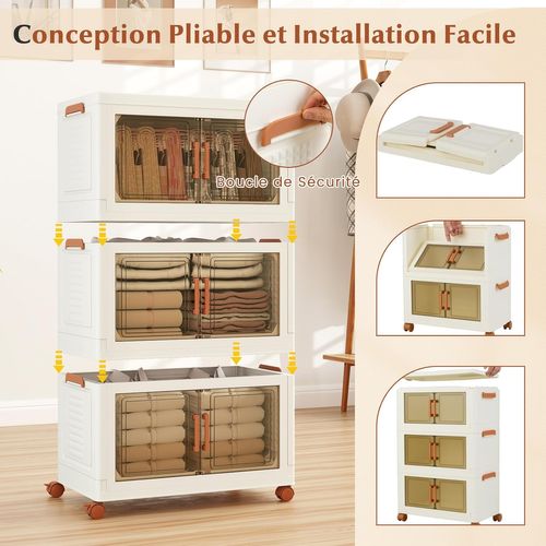 Boite Rangement Plastique 156 L, Caisses Rangement Pliables à Roulette, Poignée