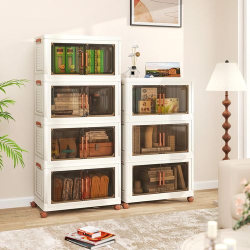 Boite Rangement Plastique 156 L, Caisses Rangement Pliables à Roulette, Poignée