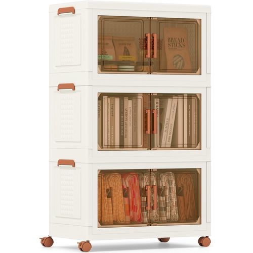 Boite Rangement Plastique 156 L, Caisses Rangement Pliables à Roulette, Poignée