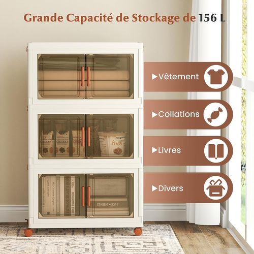 Boite Rangement Plastique 156 L, Caisses Rangement Pliables à Roulette, Poignée