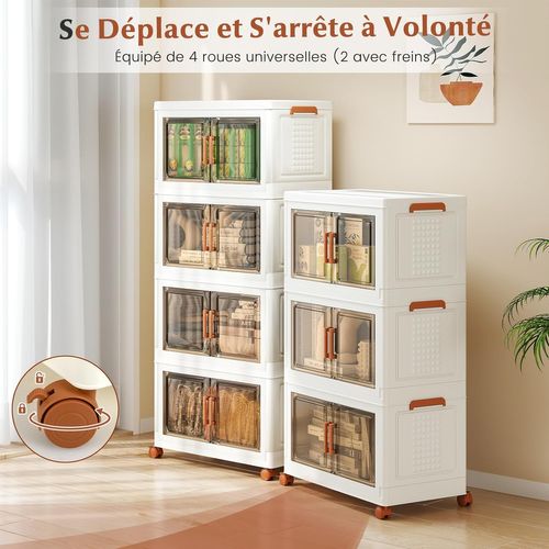 Boite Rangement Plastique 156 L, Caisses Rangement Pliables à Roulette, Poignée