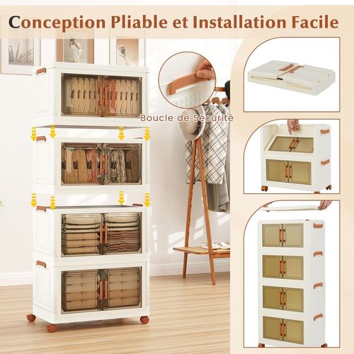 Boite Rangement Plastique 208 L, Caisses Rangement Pliables à Roulette, Poignée