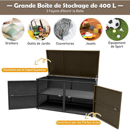 Coffre De Rangement Extérieure En Rotin 335l, Boîte De Rangement, 115x60x65cm (noir)
