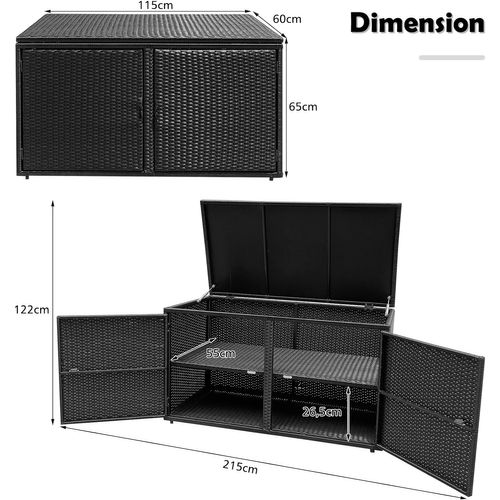 Coffre De Rangement Extérieure En Rotin 335l, Boîte De Rangement, 115x60x65cm (noir)