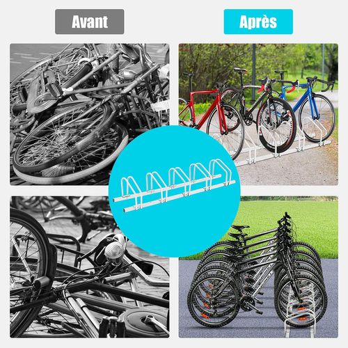 Râtelier 5 Vélo, Support De Rangement Vélo En Acier, Fixation Au Sol Au Mur Pour Extérieur Intérieur