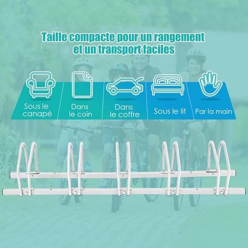 Râtelier 5 Vélo, Support De Rangement Vélo En Acier, Fixation Au Sol Au Mur Pour Extérieur Intérieur
