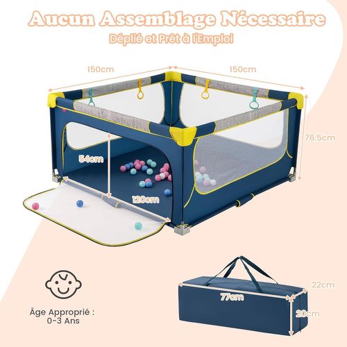 Parc Bébé Pliable Avec 50 Balles Océaniques, Parc Enfant Sans Bpa (bleu,150 X 150 X 76,5 Cm)