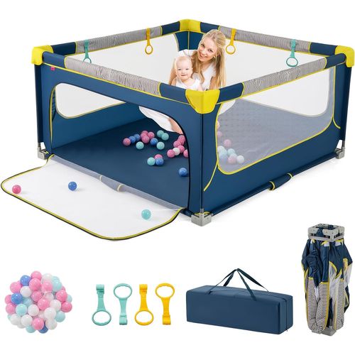 Parc Bébé Pliable Avec 50 Balles Océaniques, Parc Enfant Sans Bpa (bleu,150 X 150 X 76,5 Cm)