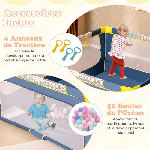 Parc Bébé Pliable Avec 50 Balles Océaniques, Parc Enfant Sans Bpa (bleu,150 X 150 X 76,5 Cm)
