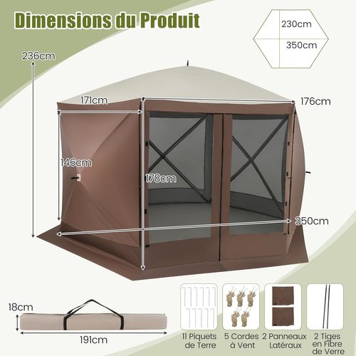 Tonnelle 350 X 350 Cm à Ouverture Instantanée, Tente Gazebo Pour 8 à 10 Personnes, Café