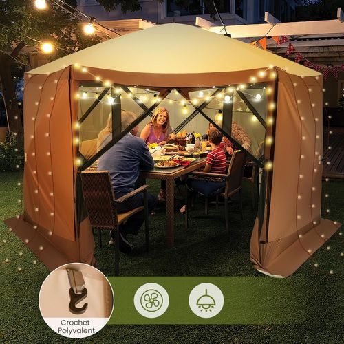 Tonnelle 350 X 350 Cm à Ouverture Instantanée, Tente Gazebo Pour 8 à 10 Personnes, Café