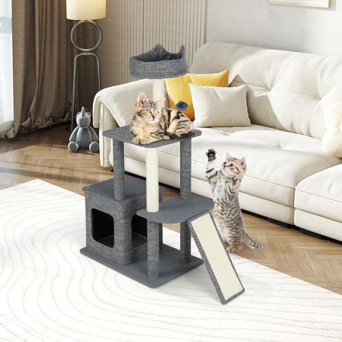 Arbre à Chat 117 Cm, 2 Poteaux à Griffer En Sisal, Planche à Griffer, 95 X 40 X 117 Cm