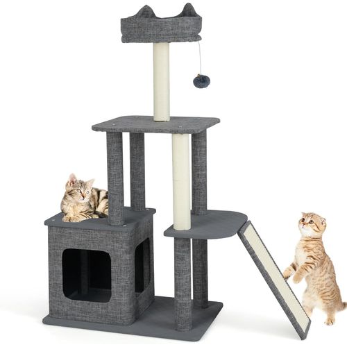 Arbre à Chat 117 Cm, 2 Poteaux à Griffer En Sisal, Planche à Griffer, 95 X 40 X 117 Cm