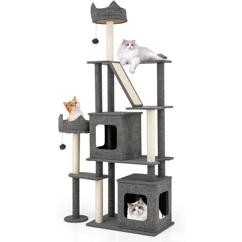 Arbre à Chat XXL 180 Cm, 4 Poteaux à Griffer En Sisal, Planche à Griffer, 86 X 40 X 180 Cm