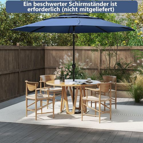 Parasol De Jardin Extérieur Ø 300 Cm, Parasol Balcon à 3 Niveaux Sans Pied (blue Marine)