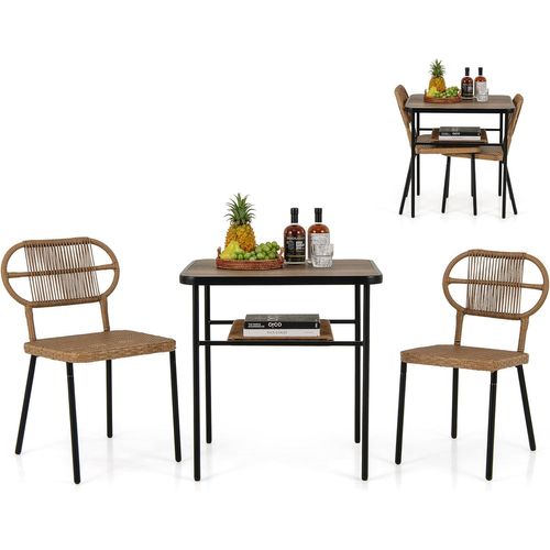 Ensemble De Meubles 3 Pièces De Patio En Rotin Charge 180kg, Salon De Jardin 2 Chaises, Naturel