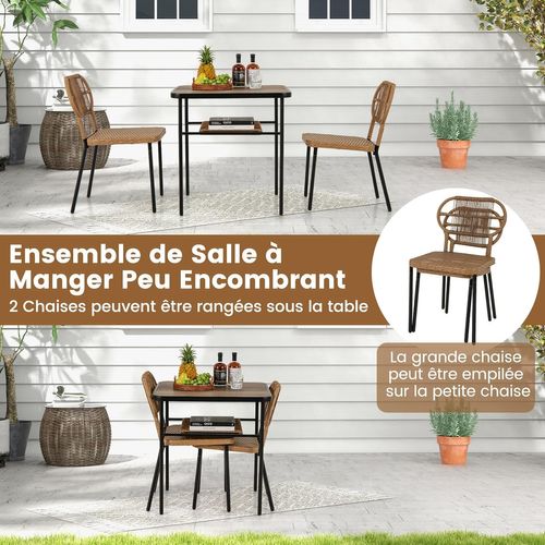 Ensemble De Meubles 3 Pièces De Patio En Rotin Charge 180kg, Salon De Jardin 2 Chaises, Naturel