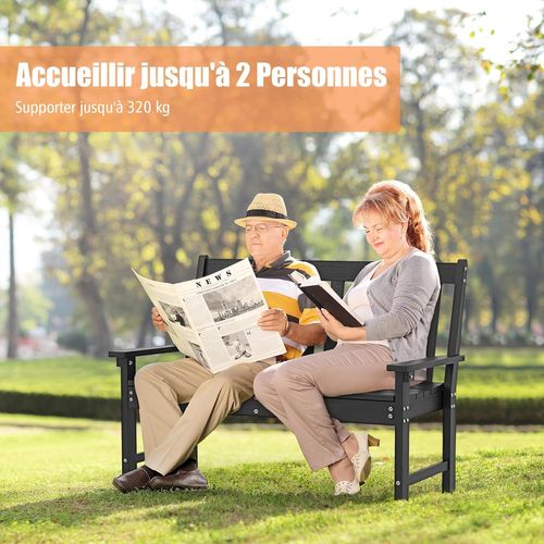 Banc De Jardin Exterieur En Hdpe, Banc Extérieur Jardin 2 Places Avec Dossier Et Accoudoirs (noir)