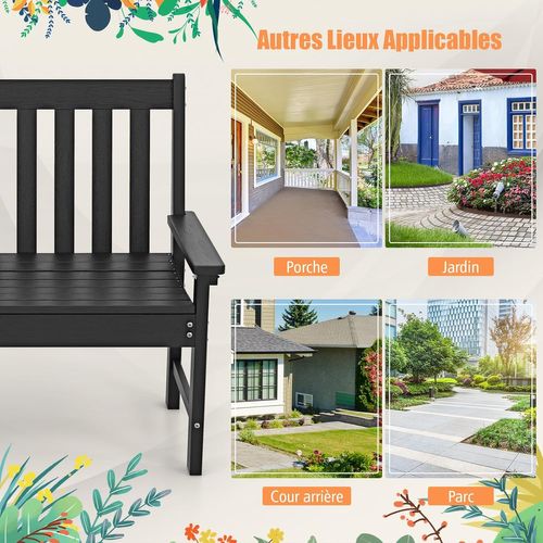 Banc De Jardin Exterieur En Hdpe, Banc Extérieur Jardin 2 Places Avec Dossier Et Accoudoirs (noir)