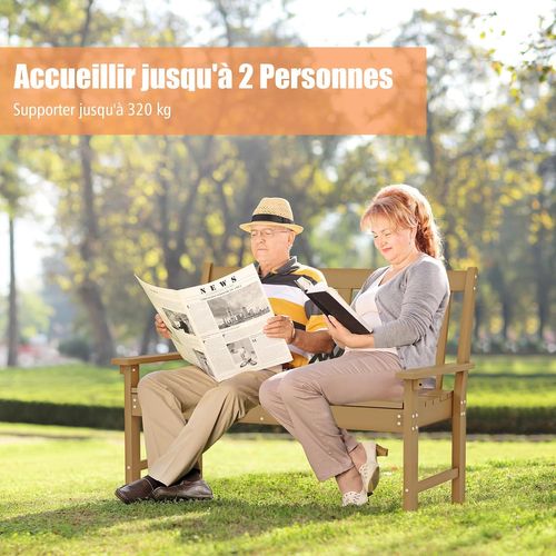 Banc De Jardin Exterieur En Hdpe, Banc Extérieur Jardin 2 Places Avec Dossier Et Accoudoirs (marron)