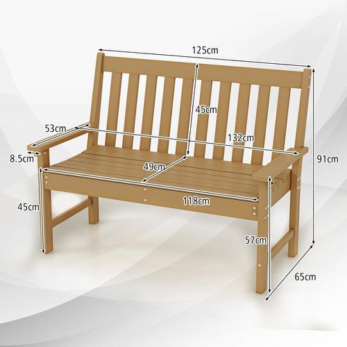 Banc De Jardin Exterieur En Hdpe, Banc Extérieur Jardin 2 Places Avec Dossier Et Accoudoirs (marron)