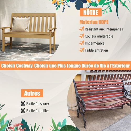 Banc De Jardin Exterieur En Hdpe, Banc Extérieur Jardin 2 Places Avec Dossier Et Accoudoirs (marron)