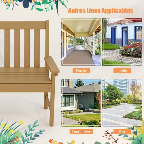 Banc De Jardin Exterieur En Hdpe, Banc Extérieur Jardin 2 Places Avec Dossier Et Accoudoirs (marron)