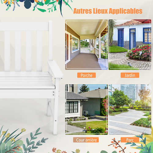 Banc De Jardin Exterieur En Hdpe, Banc Extérieur Jardin 2 Places Avec Dossier Et Accoudoirs (blanc)