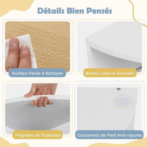 Table Enfant Avec 4 Chaises Empilables, Table De Dessin En Bois Avec 4 Tiroirs En Tissu (naturel)