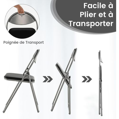 Lot De 4 Chaise Pliante En Métal, Charge 115 Kg, Sans Assemblage, Noir Moderne