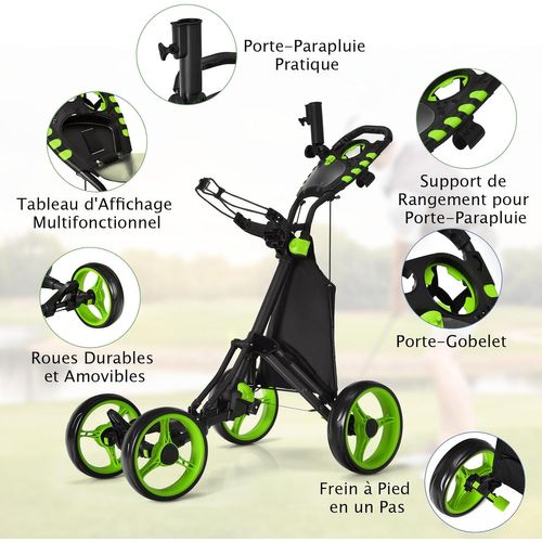 Chariot De Golf Pliable à Pousser Ou à Tirer à 4 Roues, Chariot De Golf Léger Avec Sac Imperméable