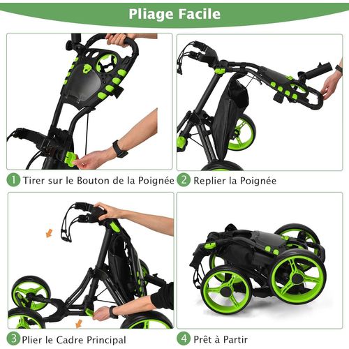 Chariot De Golf Pliable à Pousser Ou à Tirer à 4 Roues, Chariot De Golf Léger Avec Sac Imperméable