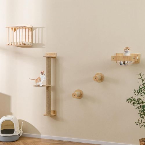 Arbre à Chat Mural, Poteaux à Griffer En Sisal, 2 Plateformes, 2 Échelle, Parcours Mural Chat
