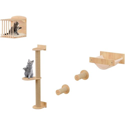 Arbre à Chat Mural, Poteaux à Griffer En Sisal, 2 Plateformes, 2 Échelle, Parcours Mural Chat