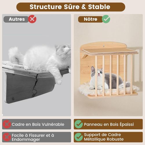 Arbre à Chat Mural, Poteaux à Griffer En Sisal, 2 Plateformes, 2 Échelle, Parcours Mural Chat