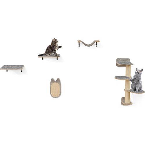Arbre à Chat Mural, 5 Plateformes, Poteaux à Griffer Et Planche à Griffer En Sisal