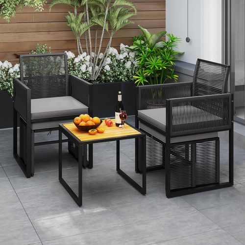 Ensemble De Meubles De Patio 5 Pièces, Osier Pe Avec 2 Chaises 2 Poufs Et 1 Table Basse