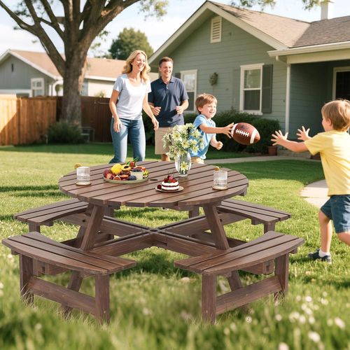Ensemble Table De Pique-nique En Bois Pour 2 à 8 Personnes, Set Table (marron,179 X 179 X 70 Cm)